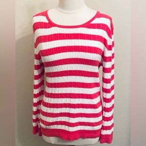 Gap Stretch Pink White Striped SZ XL Soft Girl Coastal Preppy Cable Knit Sweater
